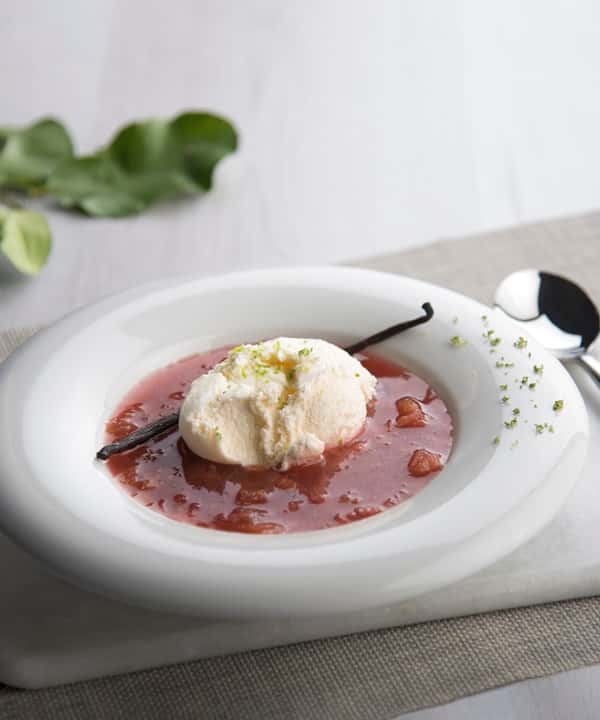 Rabarbrasuppe med lettere vaniljeis