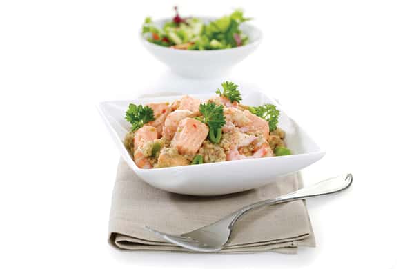 Byggrisotto med laks og reker